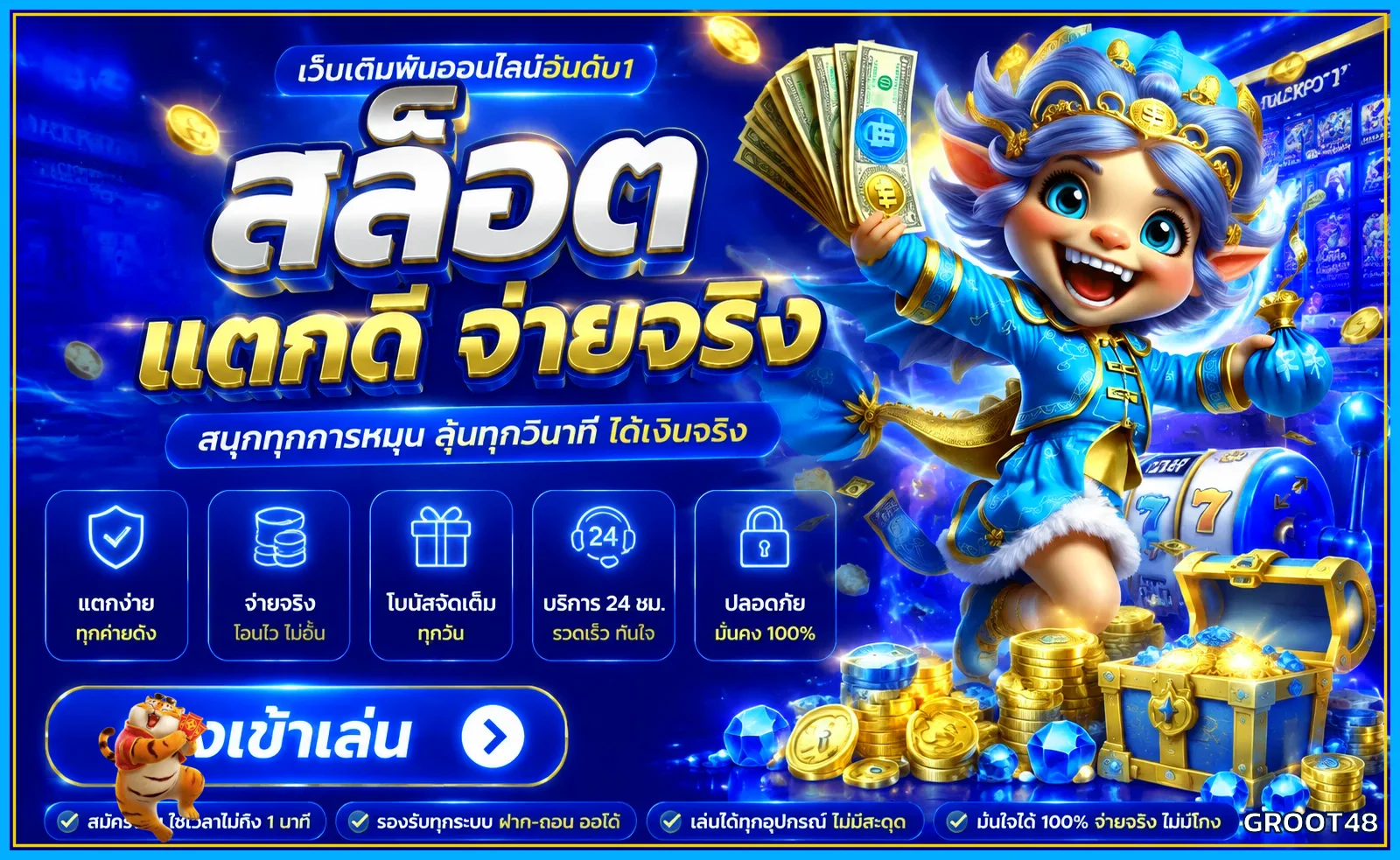 แบนเนอร์สล็อตออนไลน์ GROOT48 พร้อมตัวละครเกม